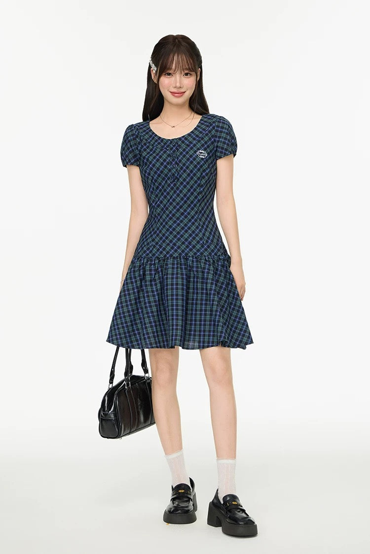 puff green check one-piece RI1239