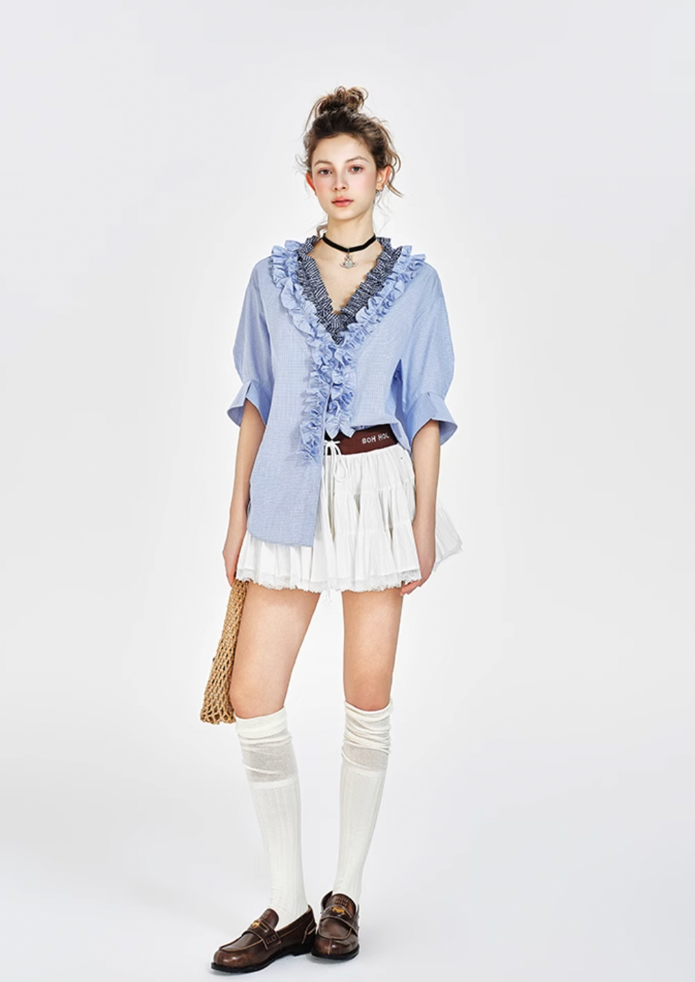 frill check tops RI1141