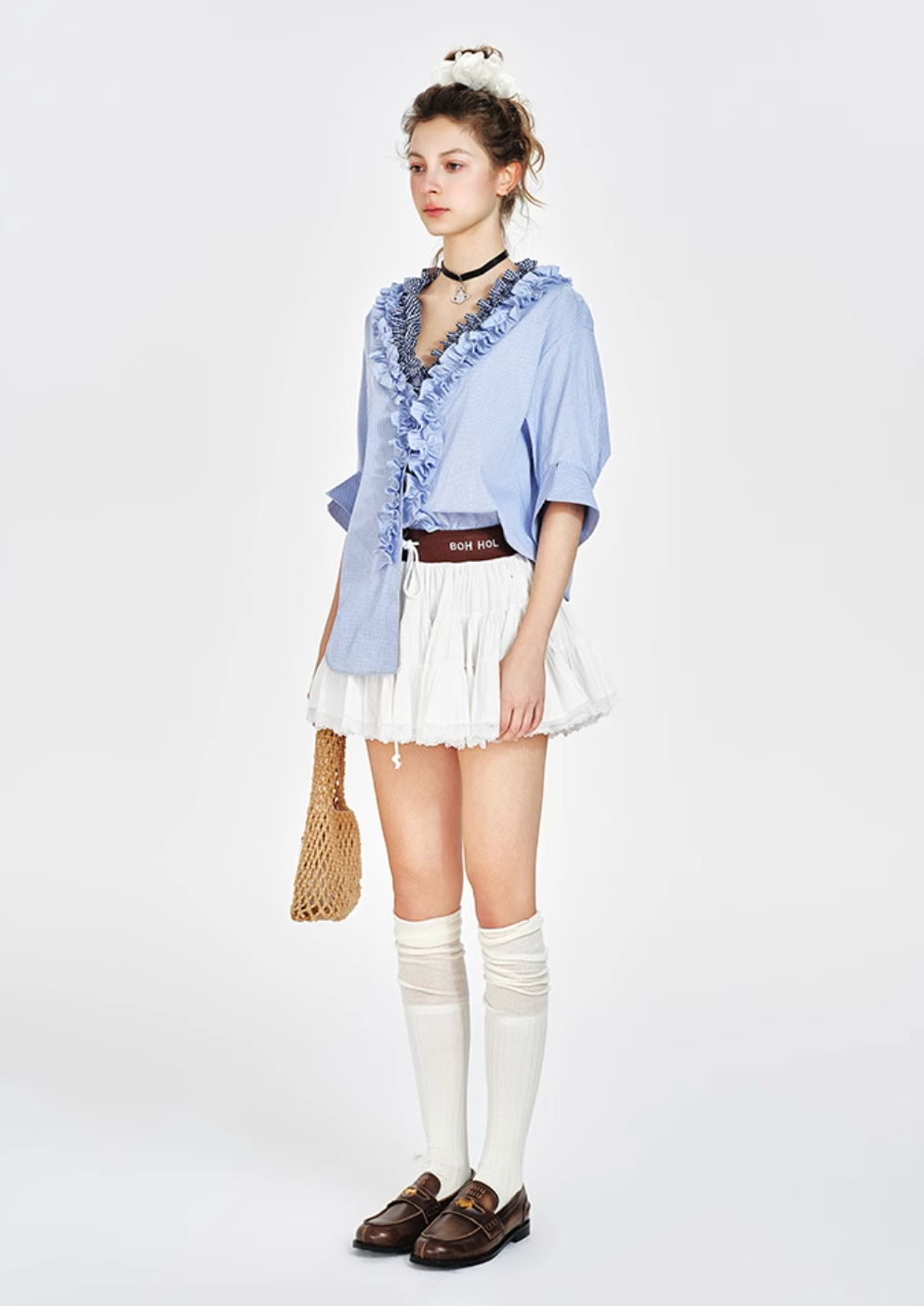 frill check tops RI1141
