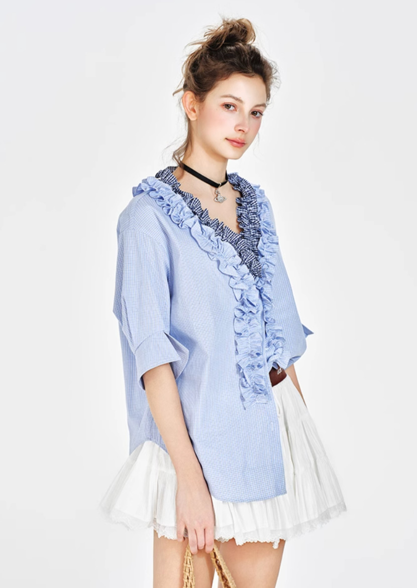 frill check tops RI1141
