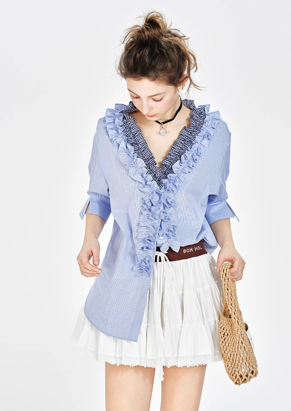 frill check tops RI1141