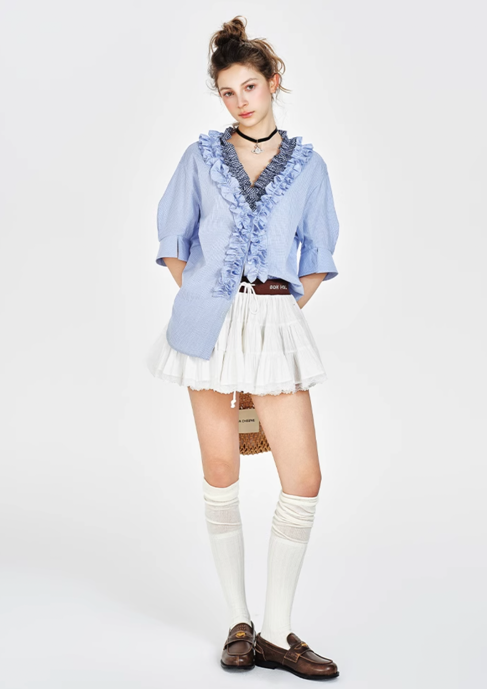 frill check tops RI1141