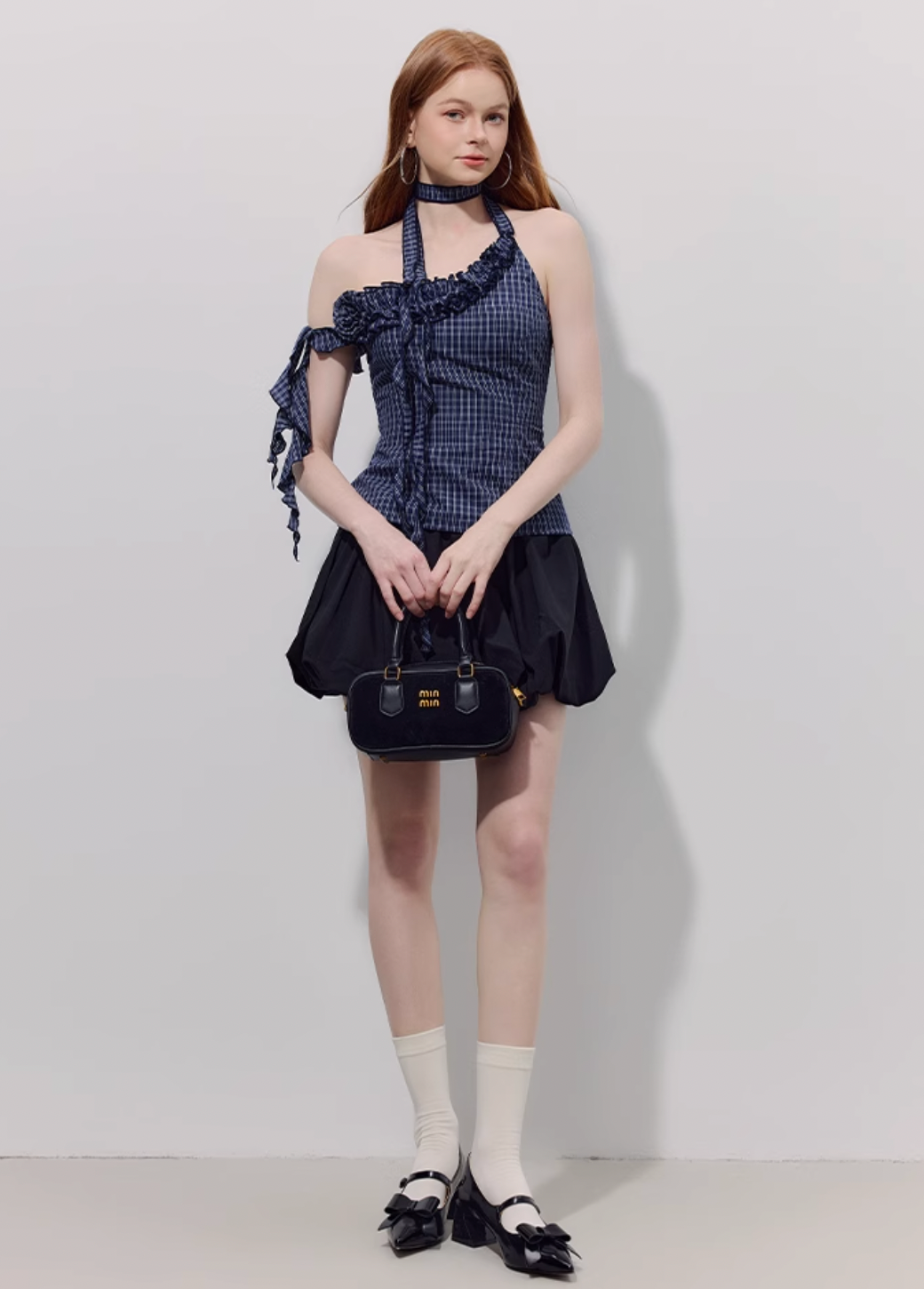 navy lovely check tops RI1202