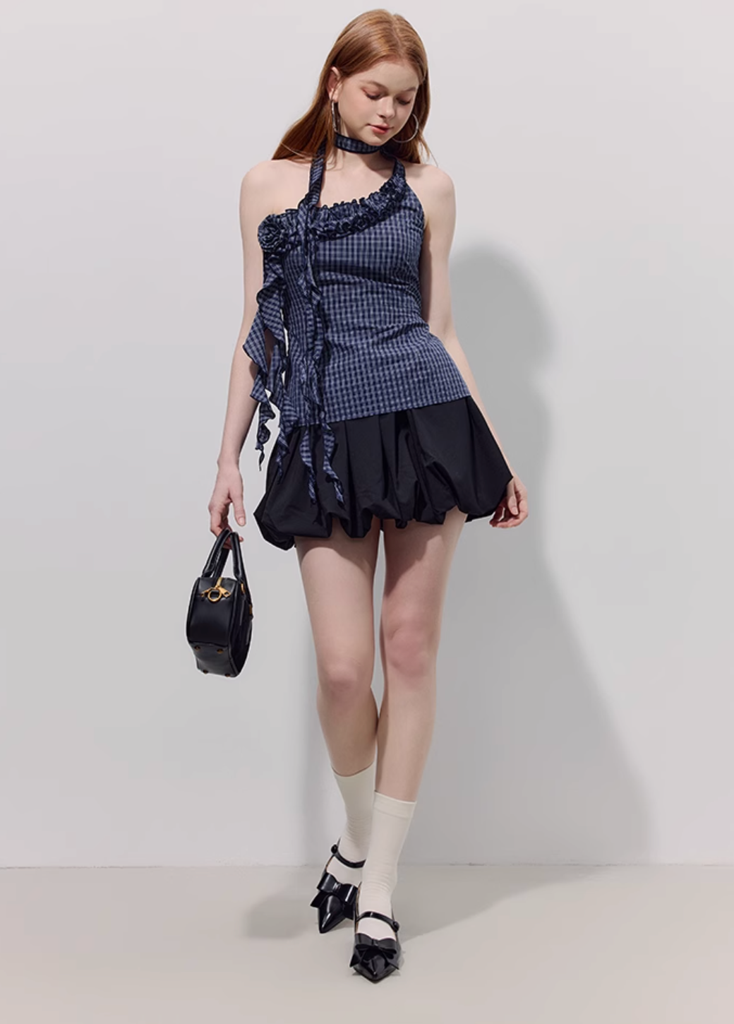 navy lovely check tops RI1202