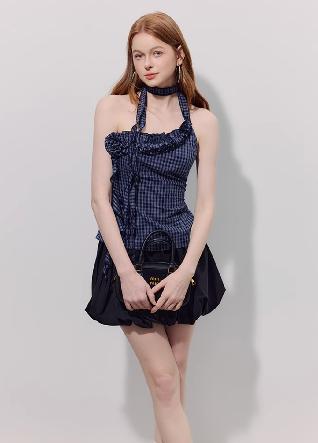 navy lovely check tops RI1202