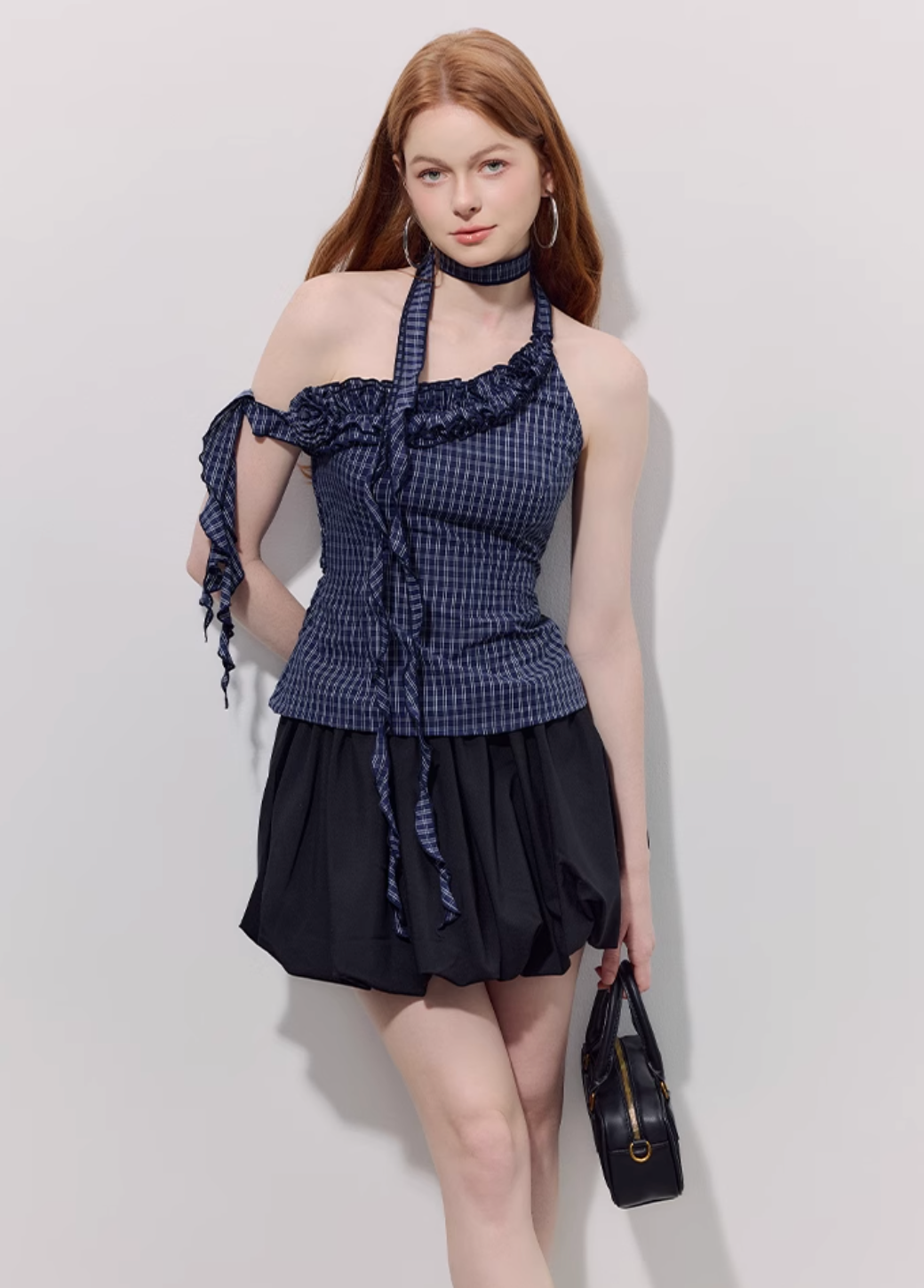 navy lovely check tops RI1202