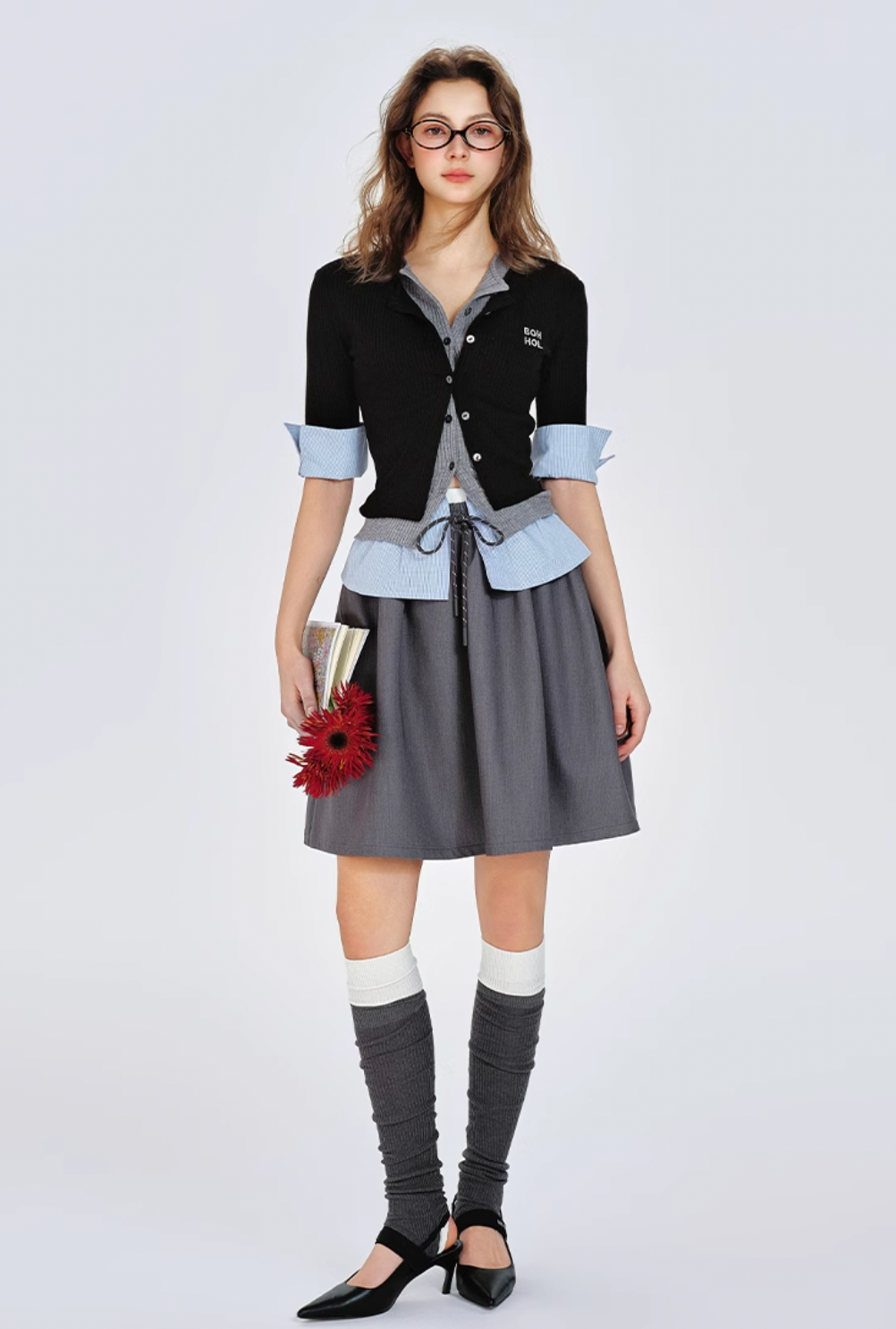 midle flare gray skirt RI1226