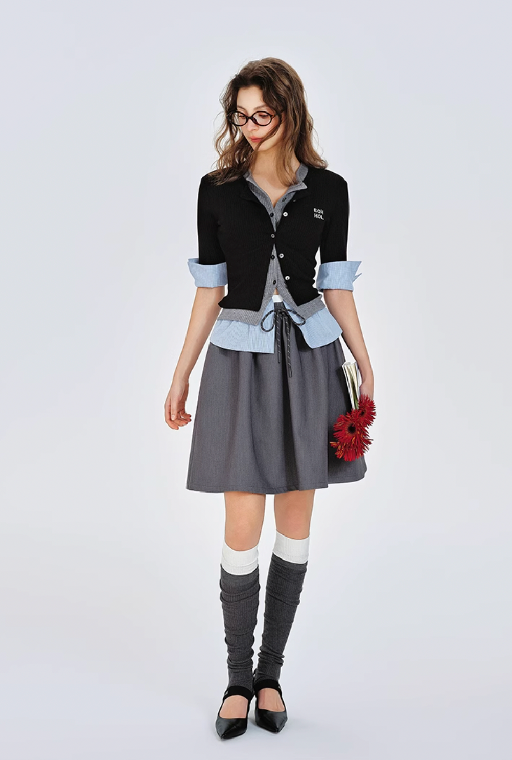 midle flare gray skirt RI1226
