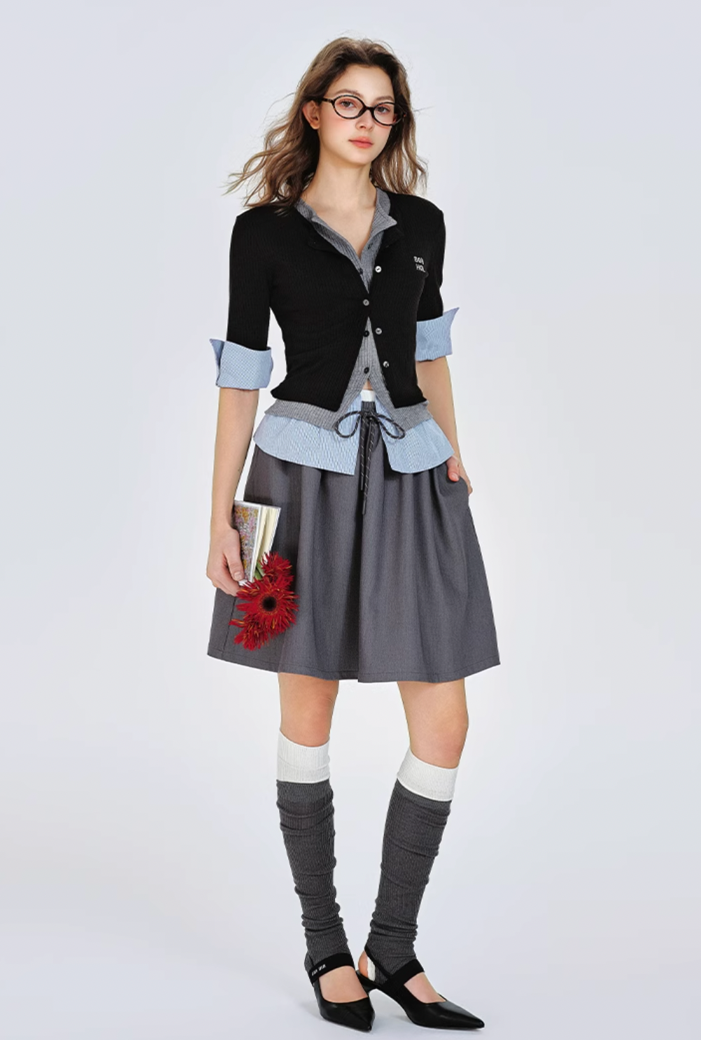 midle flare gray skirt RI1226
