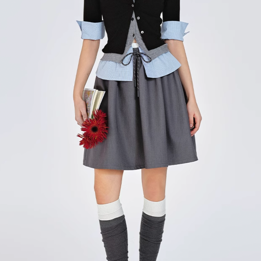 midle flare gray skirt RI1226