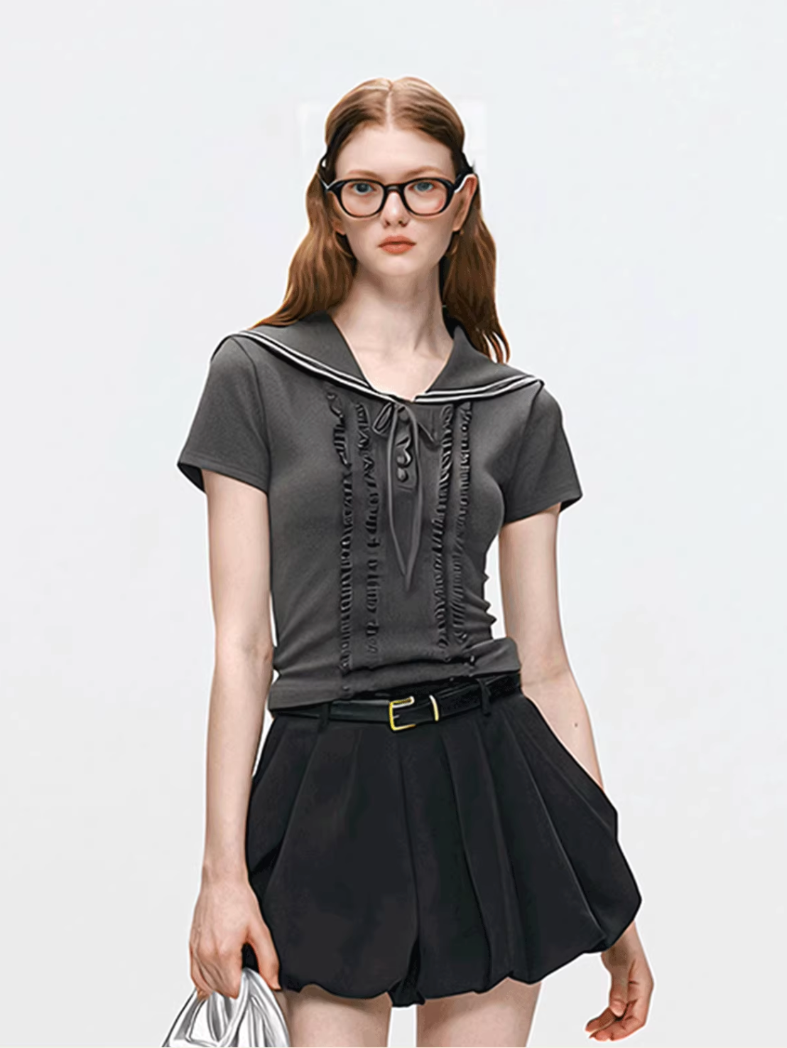 sailor frill gray tops RI1267