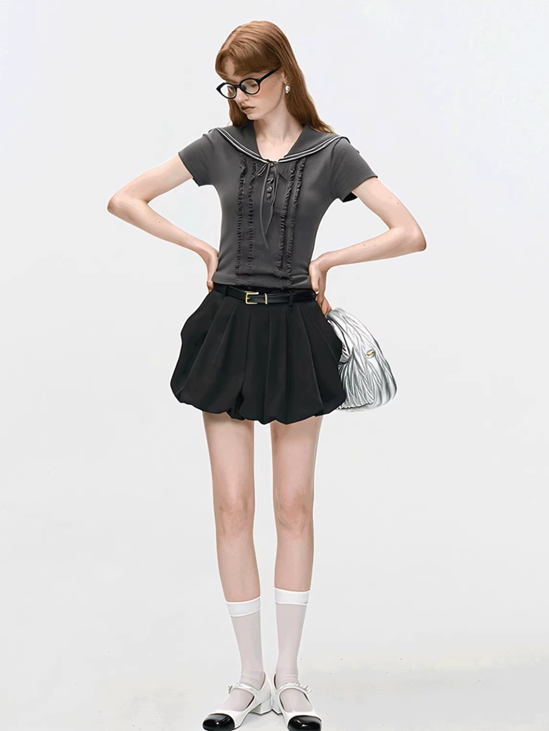 sailor frill gray tops RI1267