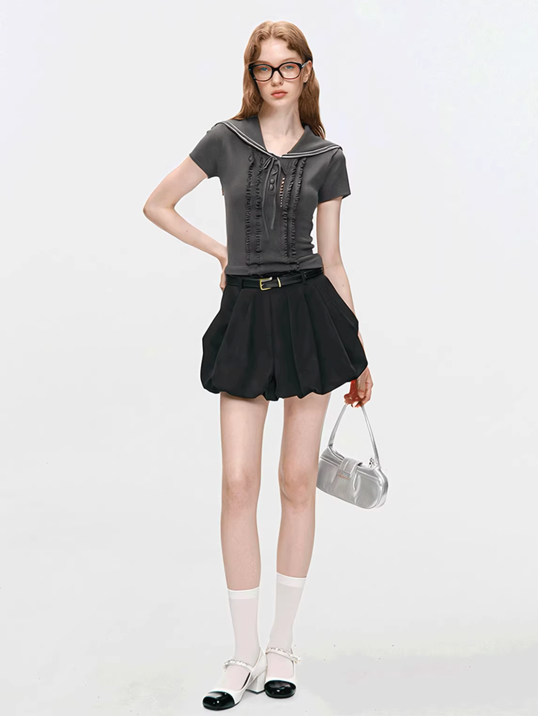 sailor frill gray tops RI1267