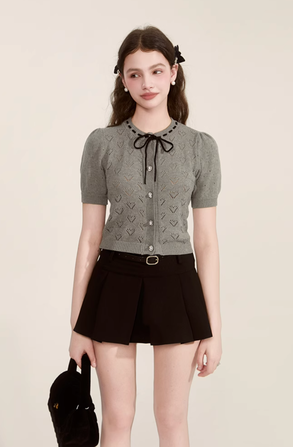 lovely gray ribbon tops RI1279