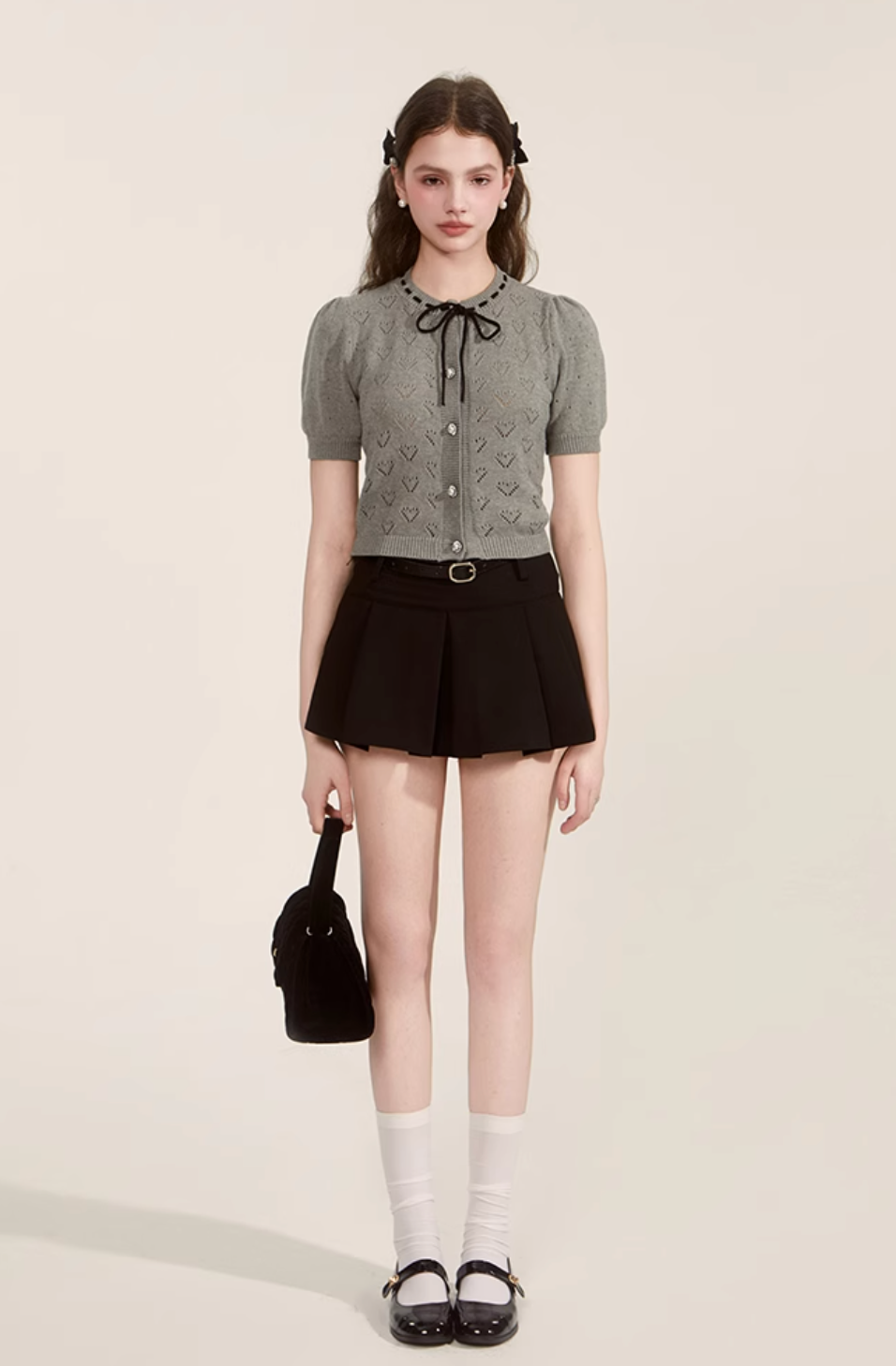 lovely gray ribbon tops RI1279
