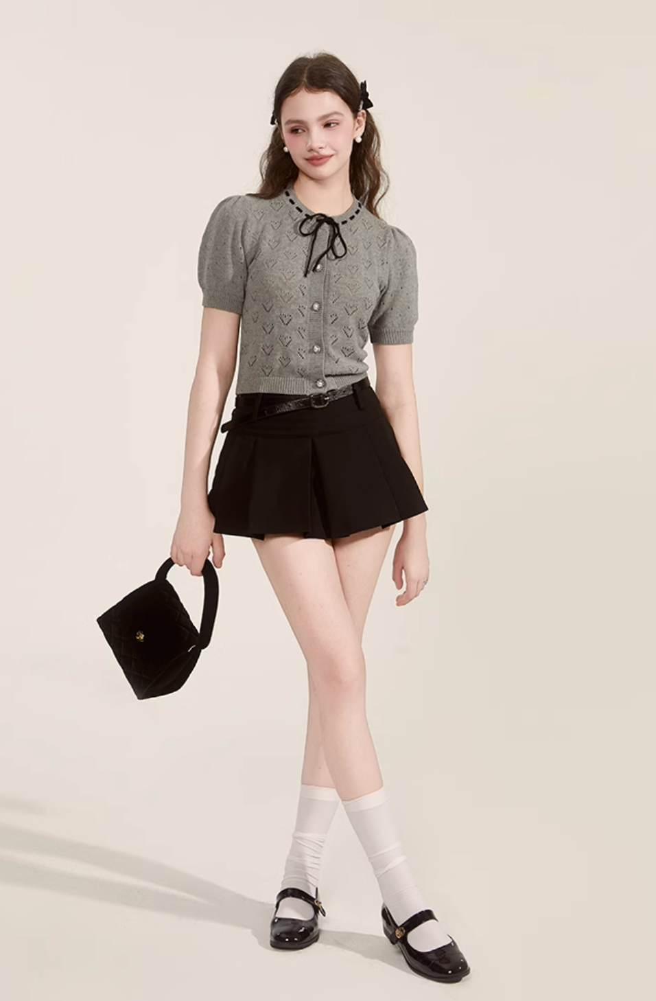 lovely gray ribbon tops RI1279