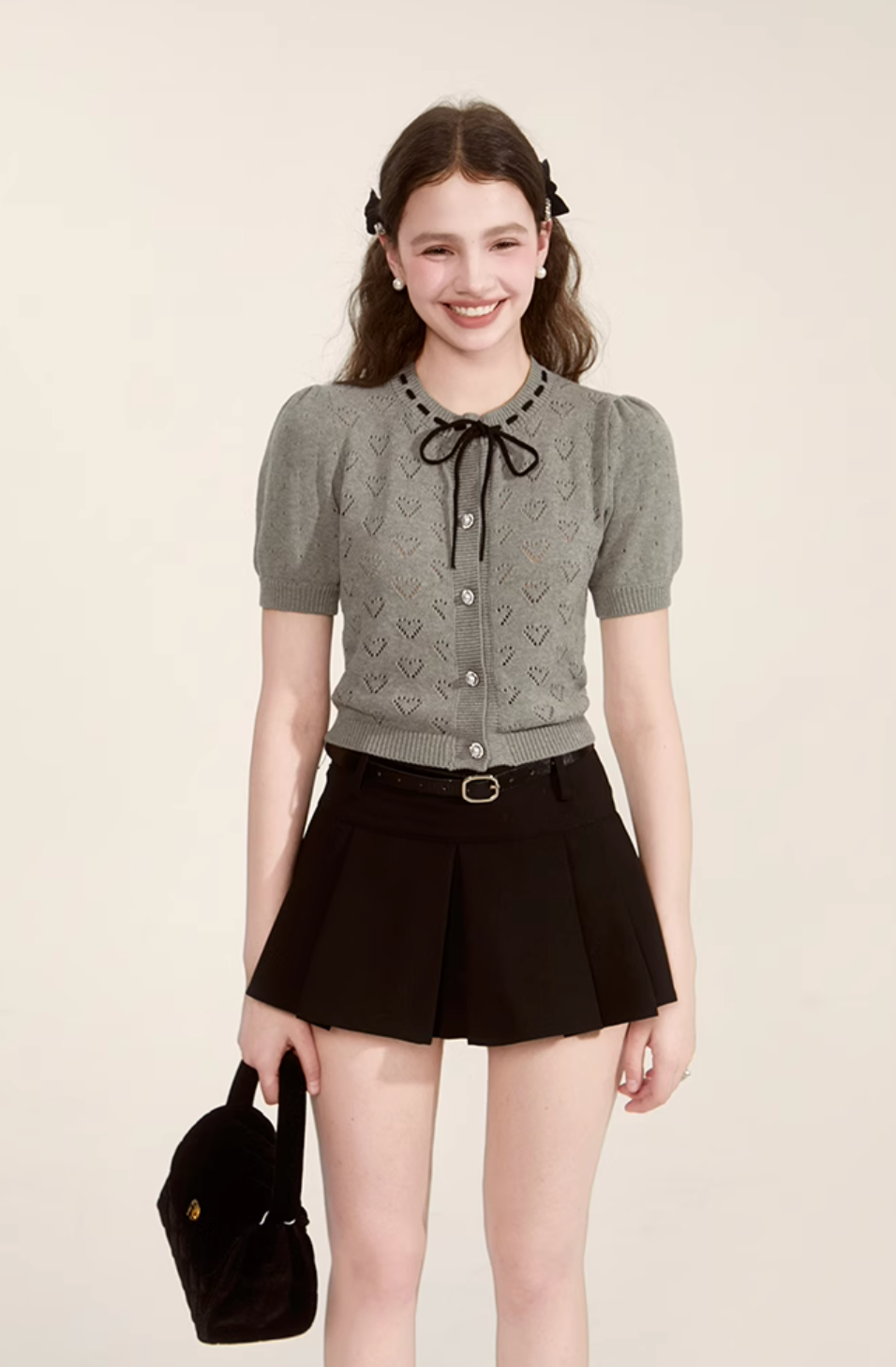 lovely gray ribbon tops RI1279