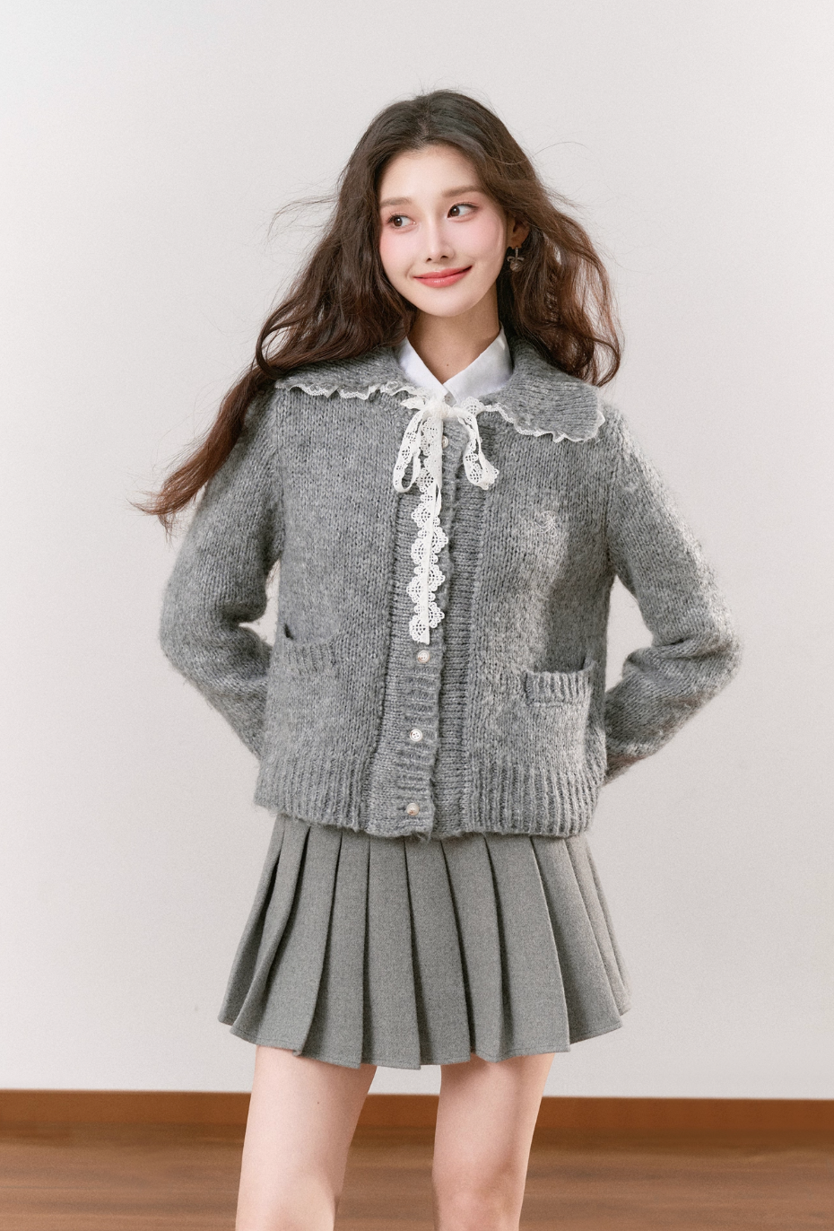 big curler gray cardigan RI1301