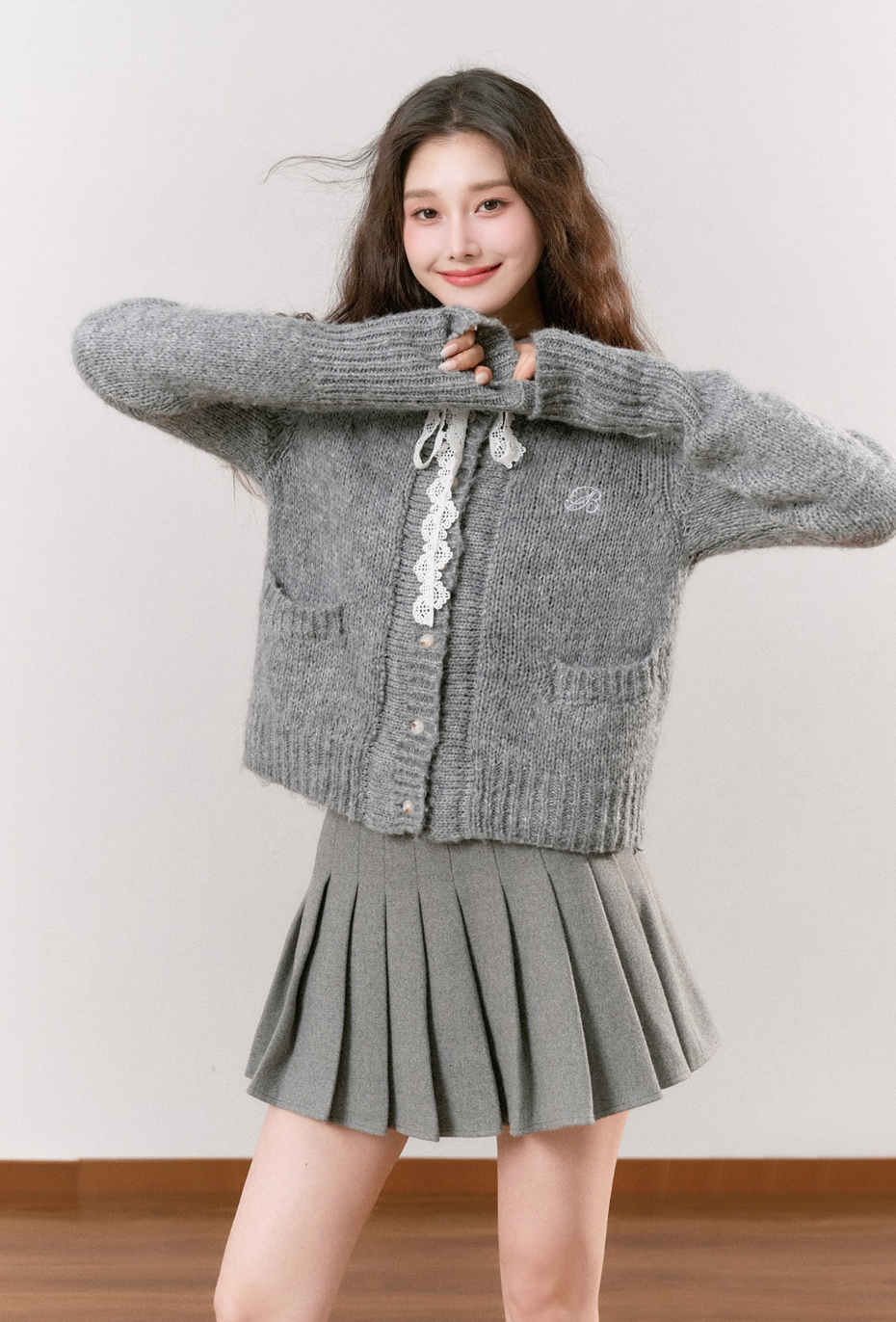 big curler gray cardigan RI1301