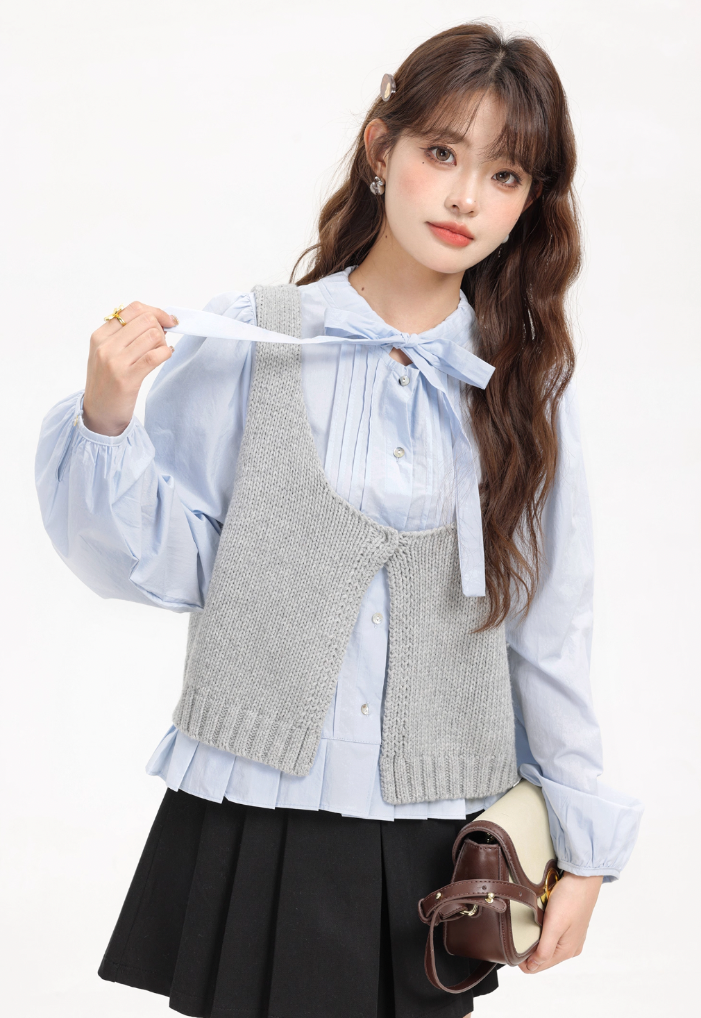 ribbon point gray vest tops RI1302