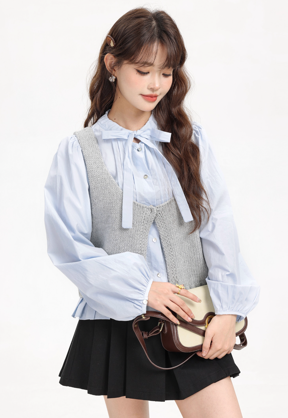 ribbon point gray vest tops RI1302