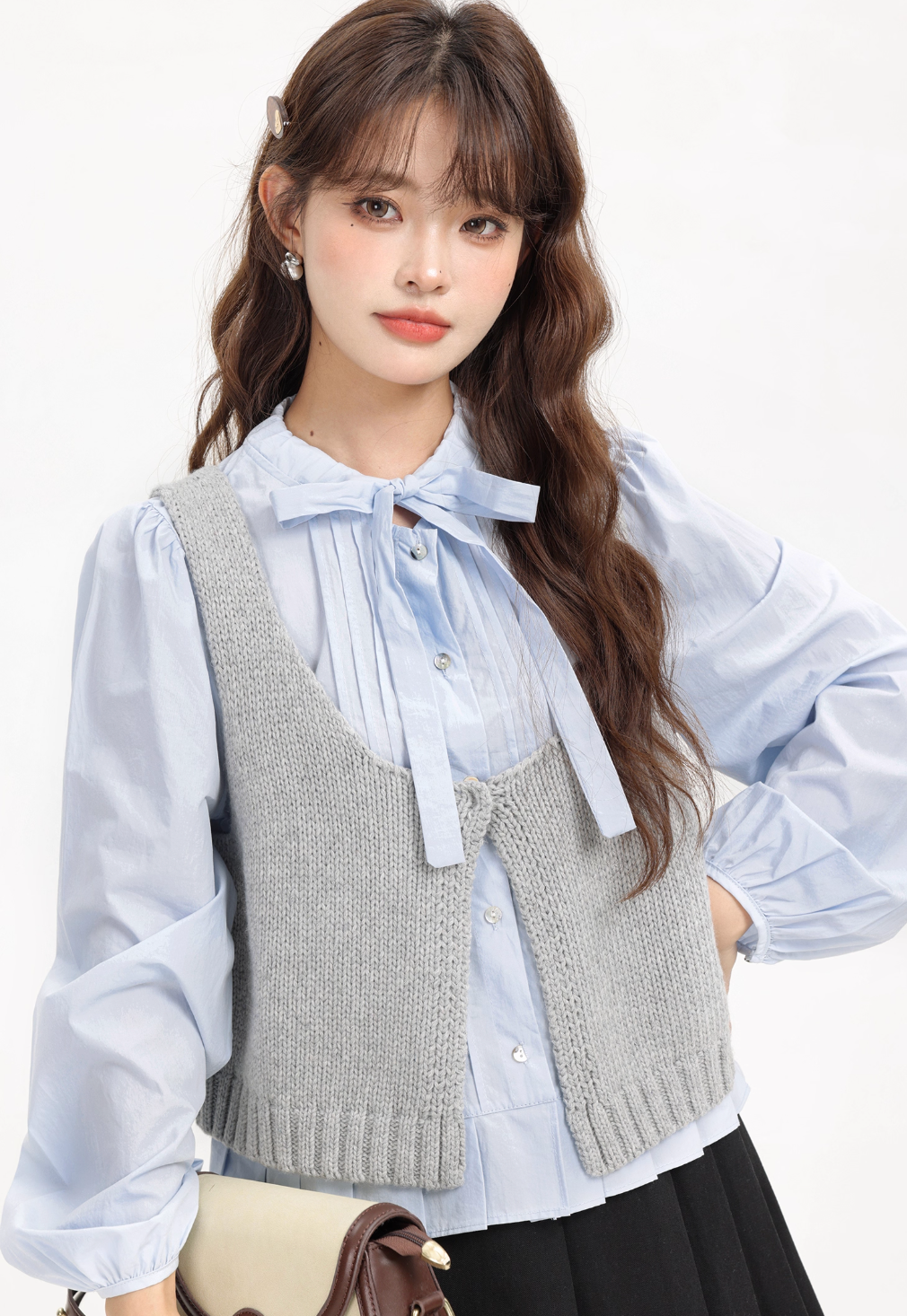 ribbon point gray vest tops RI1302