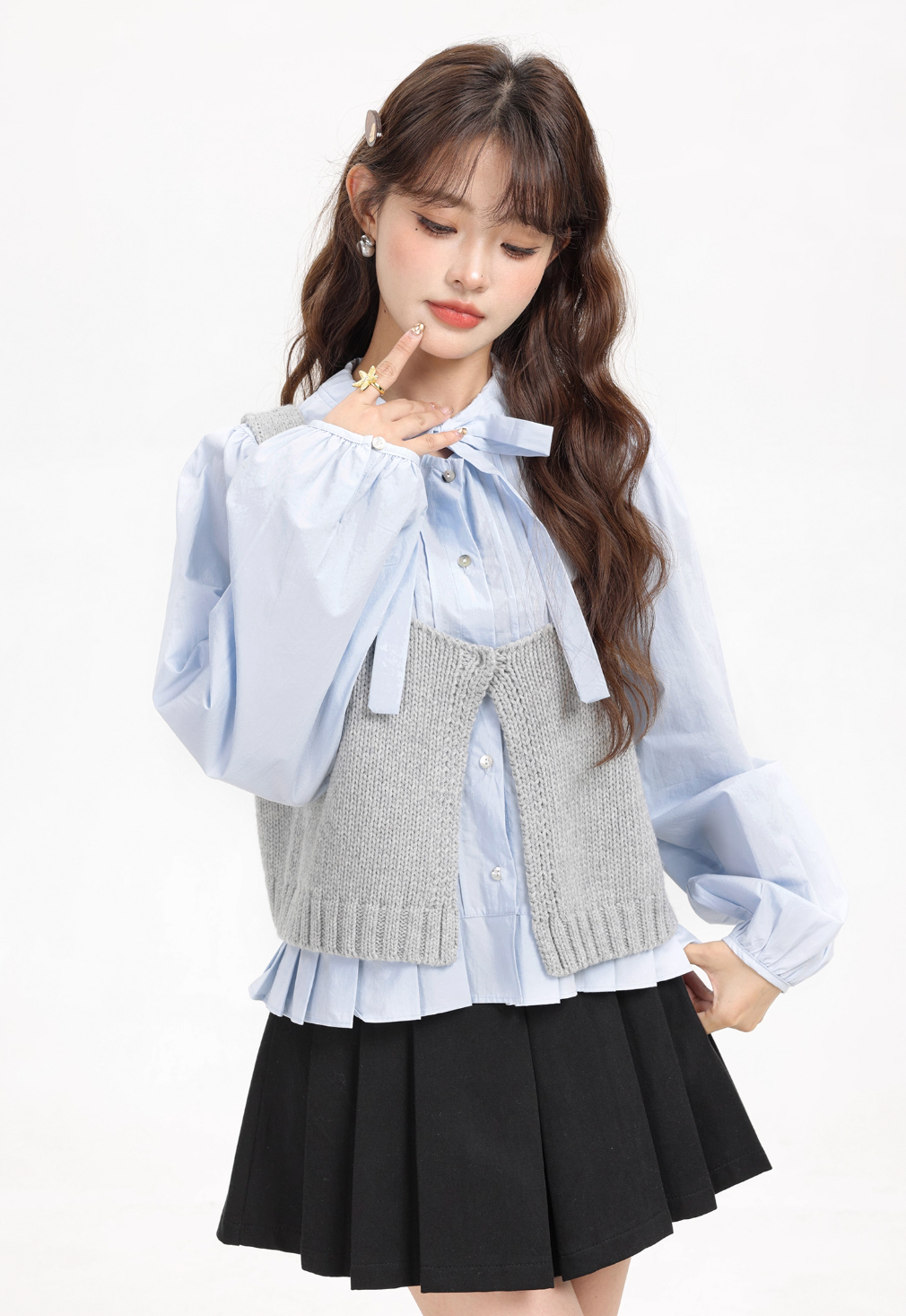 ribbon point gray vest tops RI1302