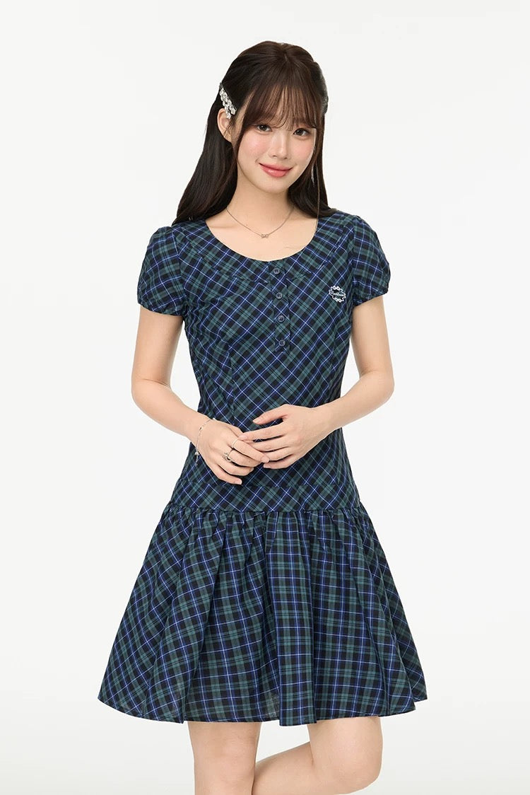 puff green check one-piece RI1239
