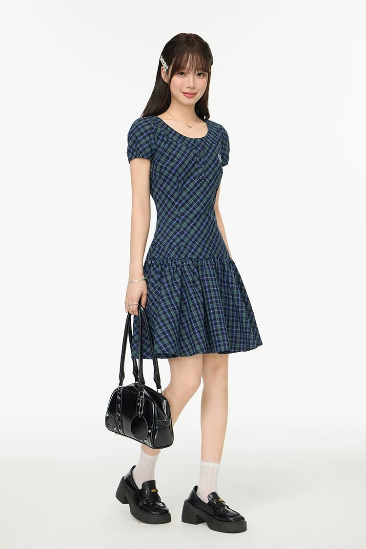 puff green check one-piece RI1239