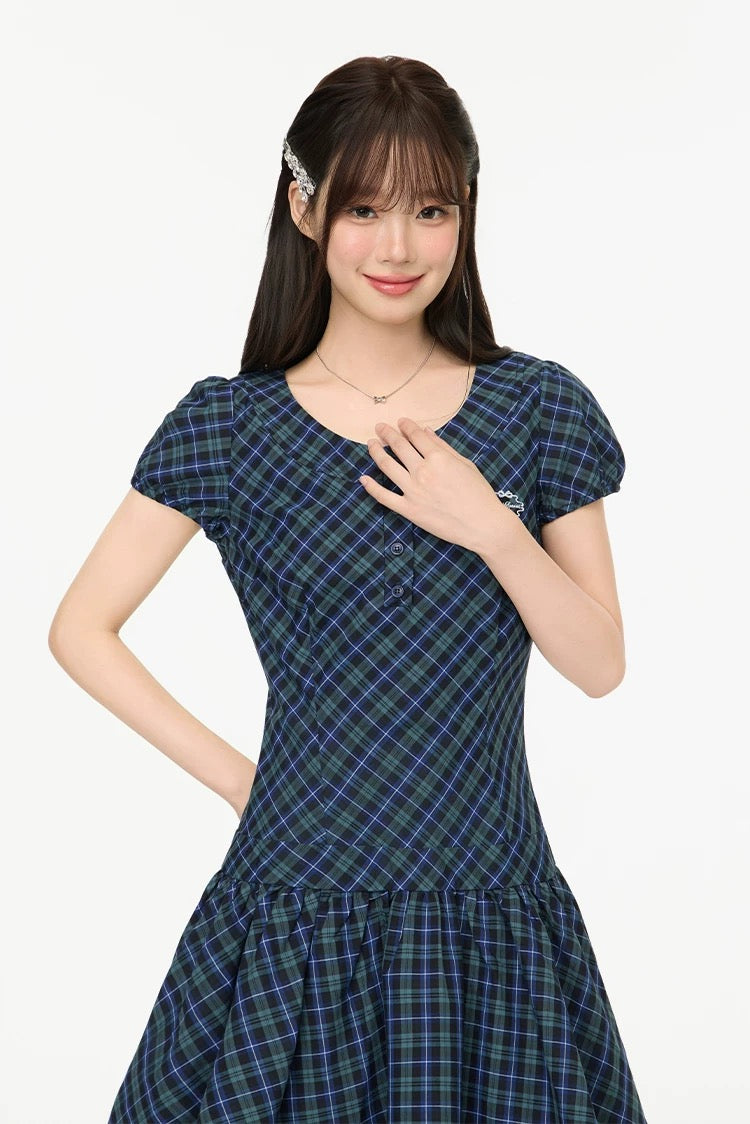 puff green check one-piece RI1239
