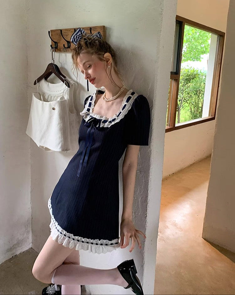 navy ribbon girly one-piece RI1229
