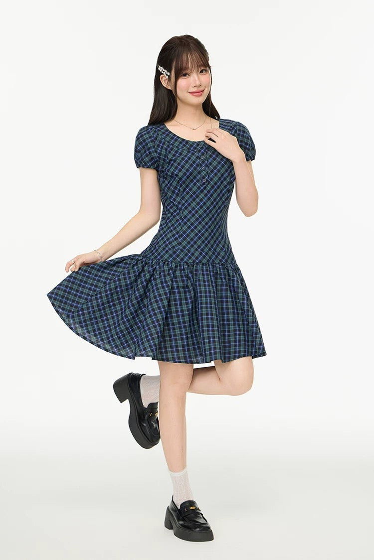 puff green check one-piece RI1239