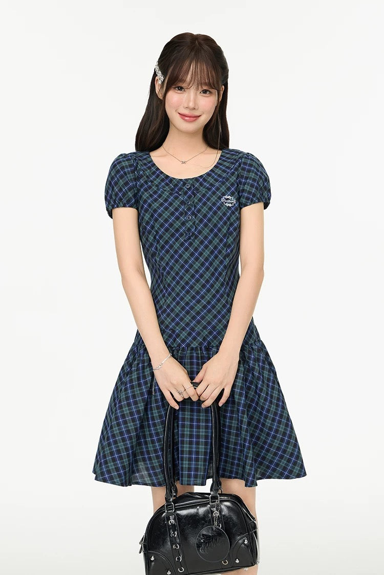 puff green check one-piece RI1239
