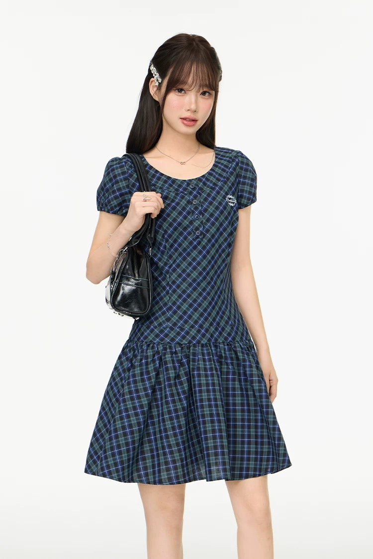 puff green check one-piece RI1239