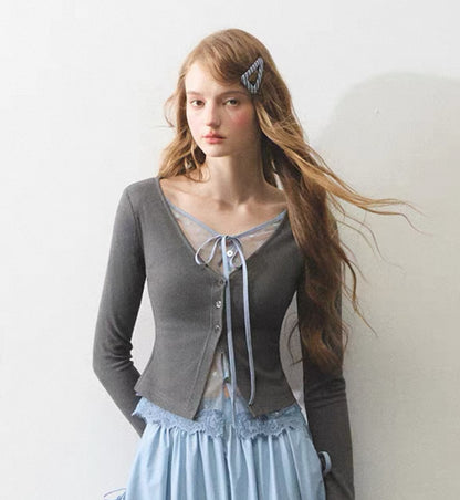 gray nuance lace tops RI1345