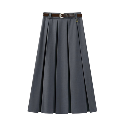 gray pleats long skirt RI1112