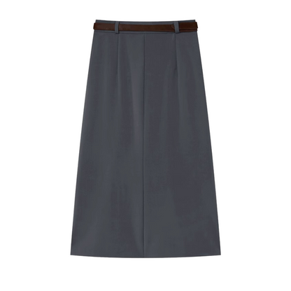gray pleats long skirt RI1112