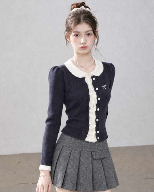 frill double color navy tops RI1569