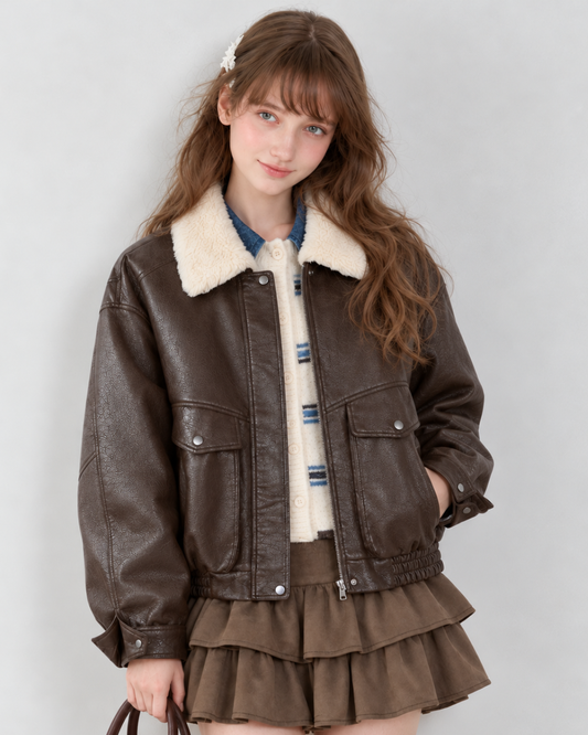 brown casual leather jacket RI1622