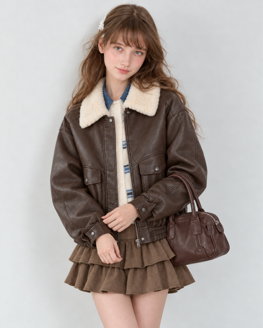 brown casual leather jacket RI1622