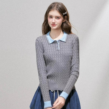 line curler contrast navy tops RI1373