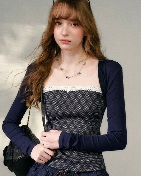 moody check blue tops RI1394