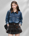 curler brown point denim tops RI1512