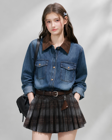 curler brown point denim tops RI1512