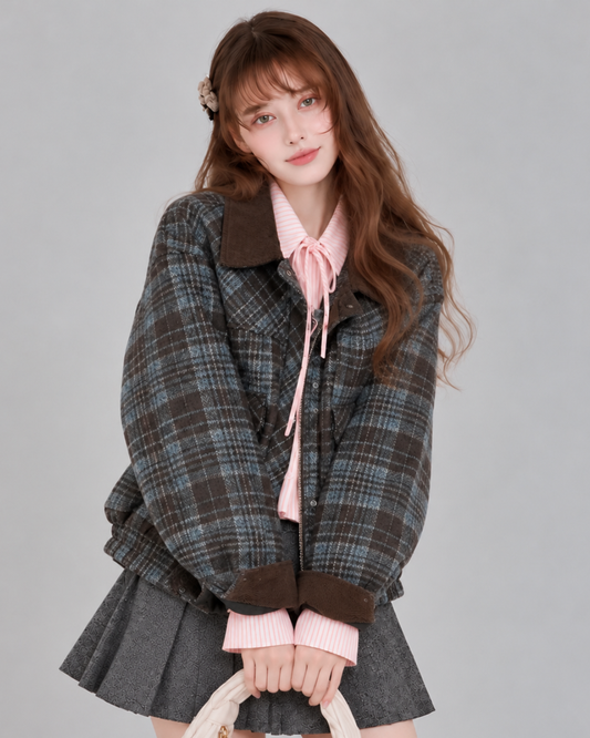 navy check point casual jacket RI1620