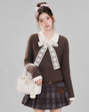 brown lace ribbon tops & skirt RI1507