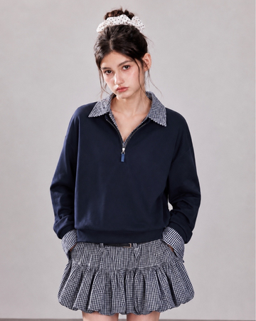 navy casual check point tops RI1518