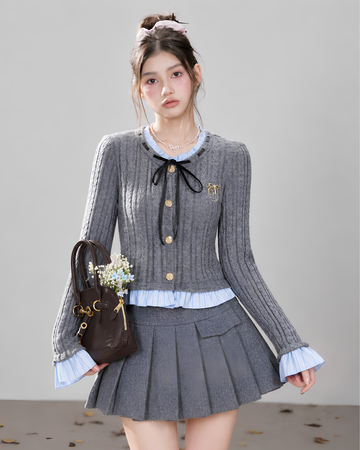 gray frill mood tops & skirt RI1506