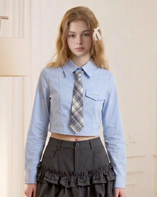 blue cropped shirt RI1403