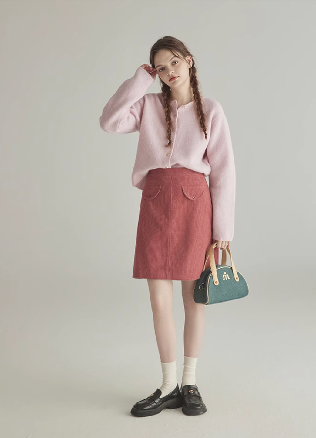 round neck pink cardigan RI1003